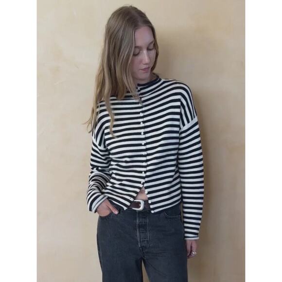 Alex Mill Sweaters - Alex Mill Taylor Striped Cardigan In Cotton Cashmere Black Tan Size Large